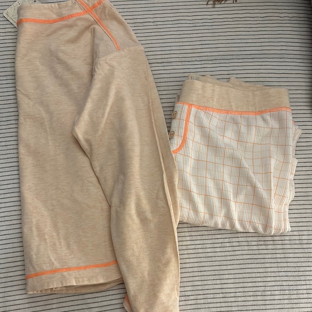 Free People Tan and Orange Pajama Set